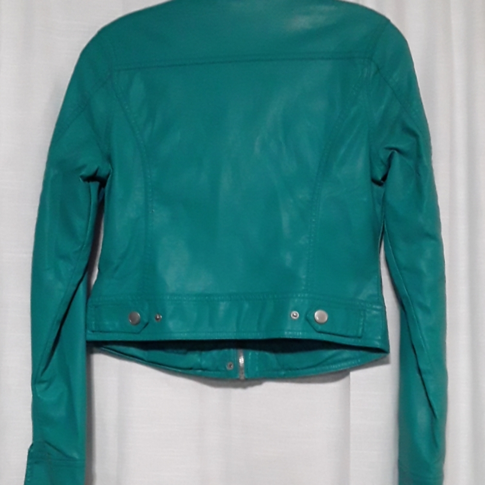 Jou Jou 100% Vegan Leather Teal Blue Jacket. - Picture 6 of 6